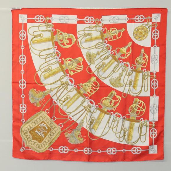 HERMES Carre 90 Scarf ""Cliquetis "" Silk Red Auth KD223 - Picture 11 of 14